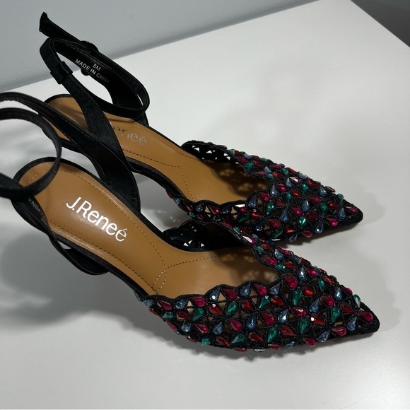 J. Renee Kamilo Black Satin Rhinestone Pumps Pointy Toe Memory Foam Insole 8M - Picture 6 of 13